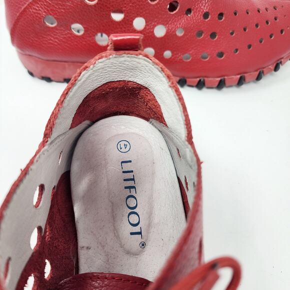 Litfoot Oxford Lace-up Sneaker Women EU41/US10.5 Red Leather Perforated LF9010 - Picture 9 of 13